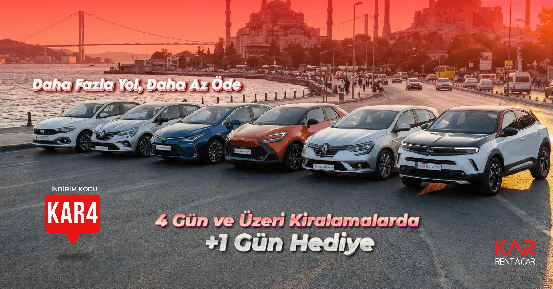 4 Gün ve Üzeri Kiralamalarda +1 Gün Hediye Kampanya